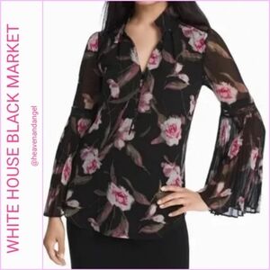 NEW WHBM Black and Pink Floral Print Blouse